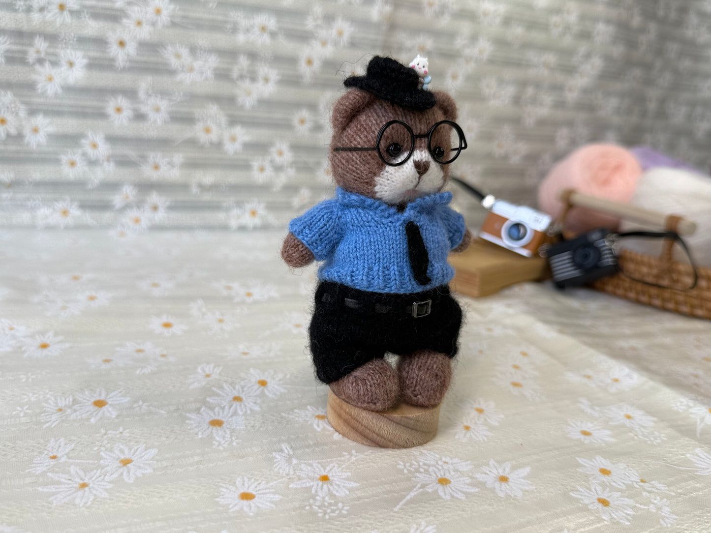 Handmade Crochet Teddy Bear – Freddie the Detective Bear | Brown Plush Toy