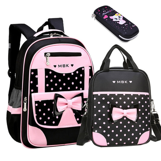 Girls Black Pink Dots Front Bow 3 Piece Set