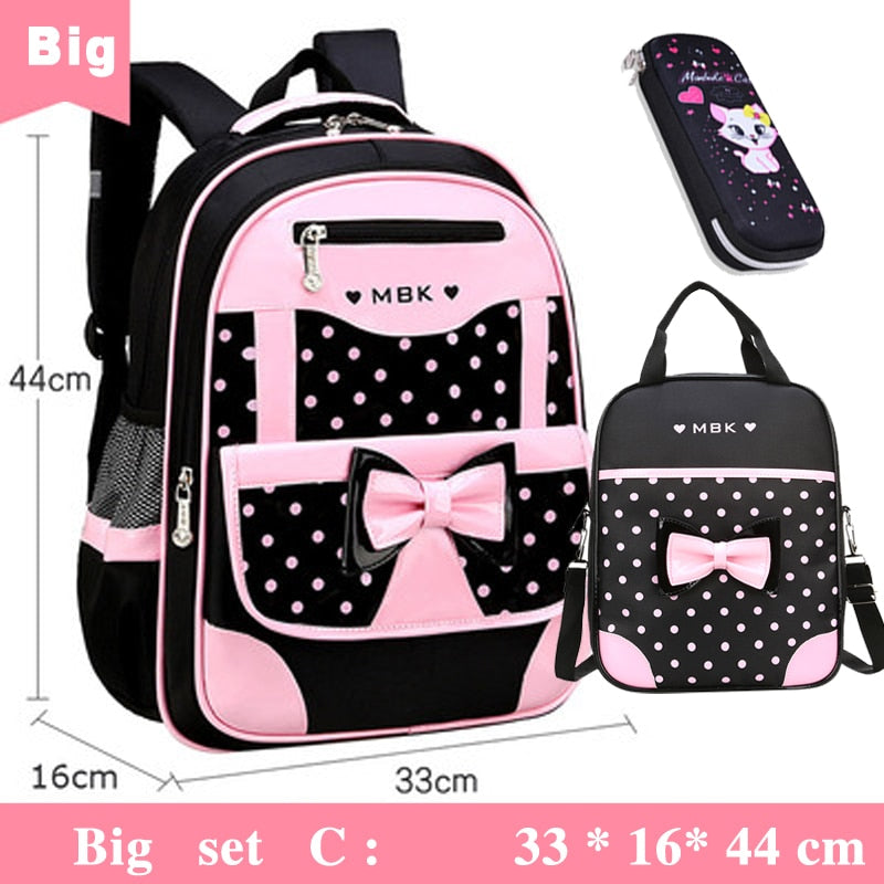 Girls Black Pink Dots Front Bow 3 Piece Set