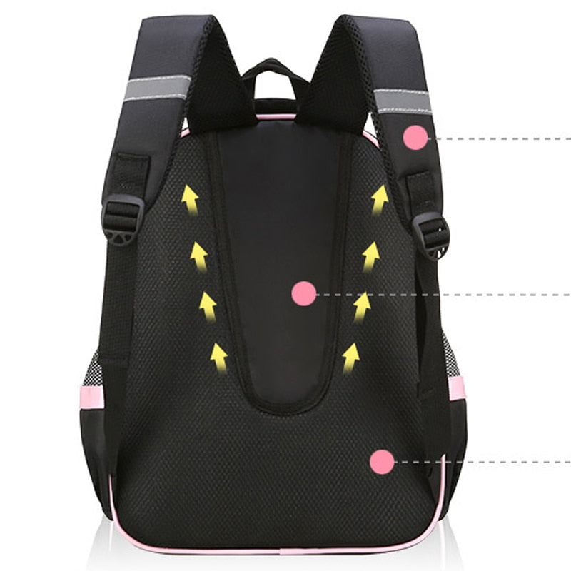 Girls Black Pink Dots Front Bow Schoolbag