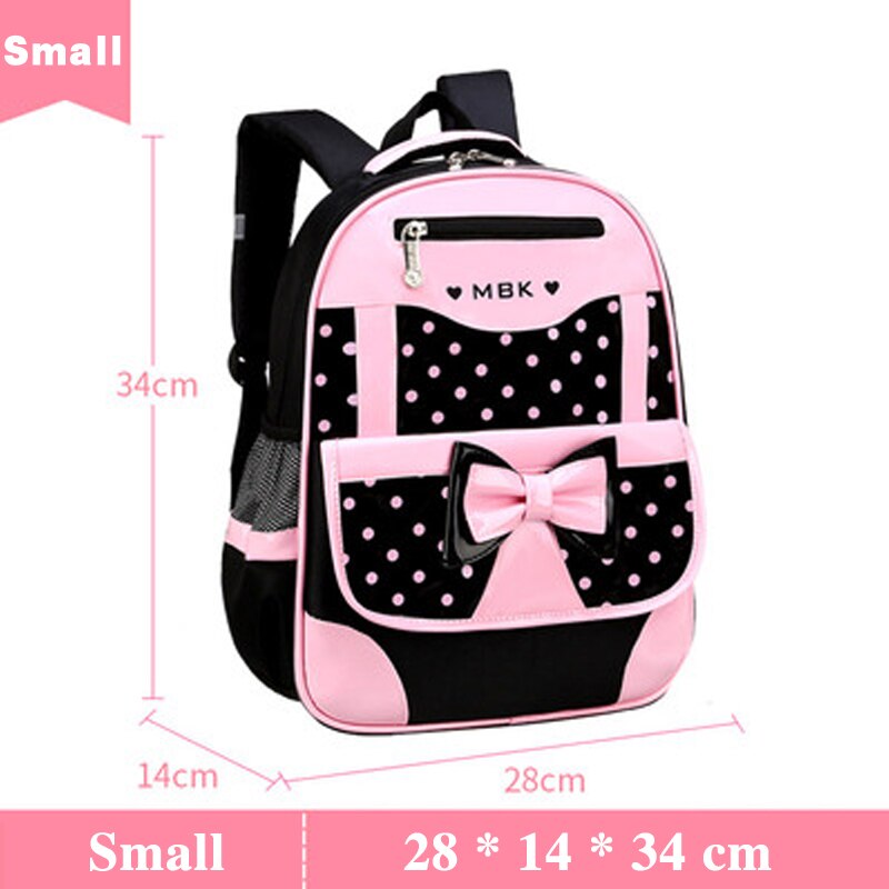 Girls Black Pink Dots Front Bow Schoolbag