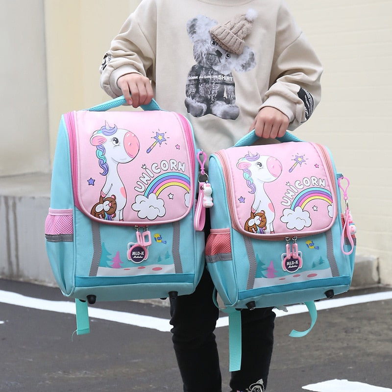 Pink-Turquoise Unicorn Rainbow Kids School Bag