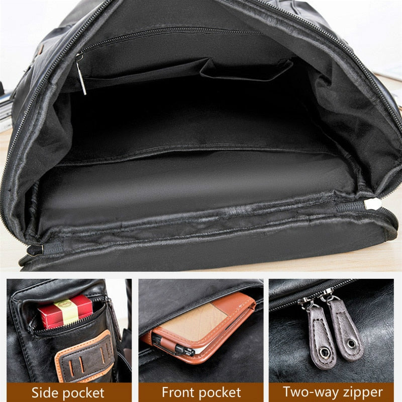Black PU Leather Large Backpack