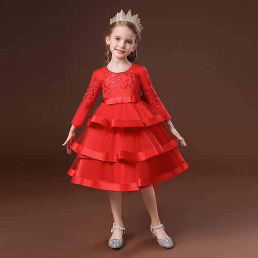 LOLITA QUEEN - CRIMSON RED - Cloudia Frilled-trim Large Back Bow Ball Gown Woven Dress